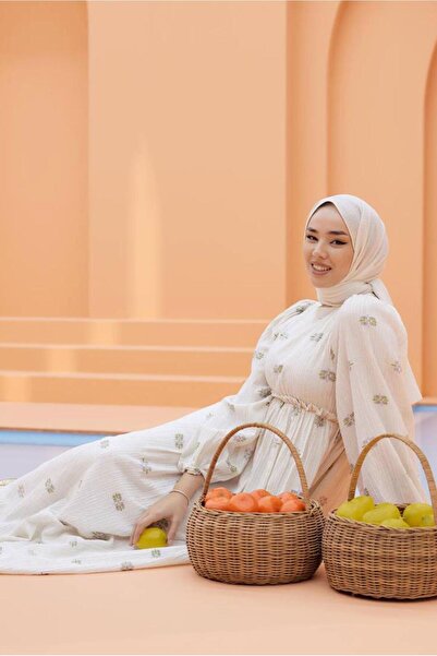 TRENDTESETTÜR KADIN KREM (KREM-YEŞİL) DESENLİ ELBİSE T 74542