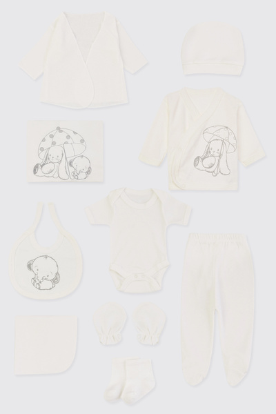 Panço Yenidoğan Tavşan Detaylı Ekru 10'lu Hastane Çıkış Seti