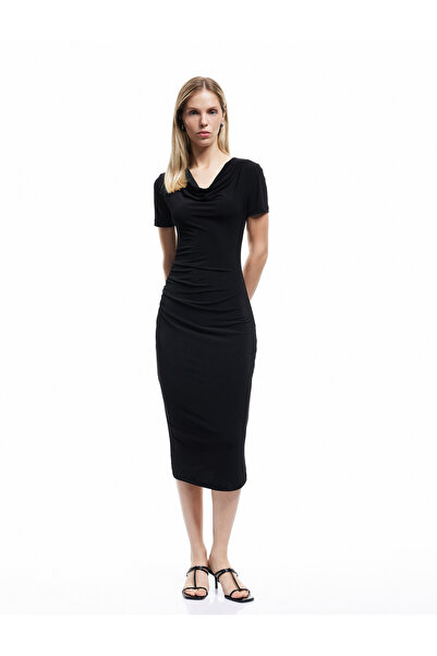 Koton Рокля с къс ръкав и кръгло деколте, дължина миди и молив