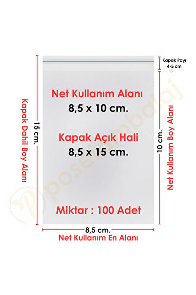 CarpCorn 8,5x10+5 Cm. (8,5*15) 100 Adet - Şeffaf Bantlı Yapışkanlı Opp Jelati...
