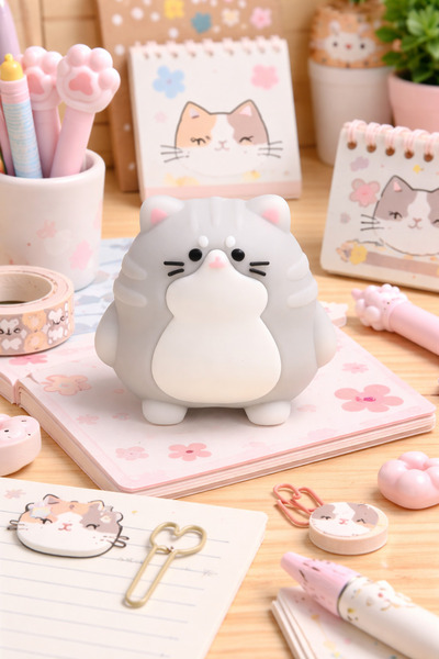 Giftpoint Sevimli Gri Kedi Figürlü Silgi 1 Adet Karikatür Anime Tasarımlı Kır...