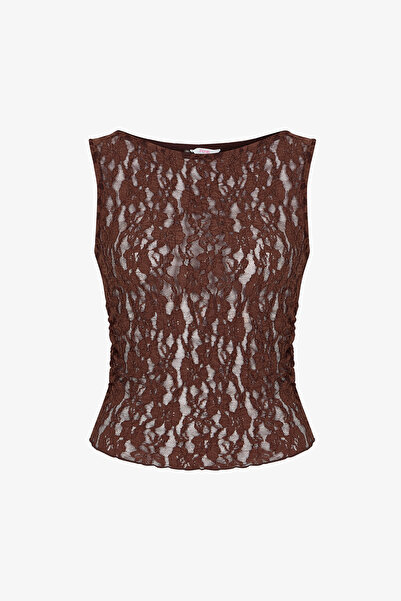 Penti Kahverengi Drape Dantel Üst