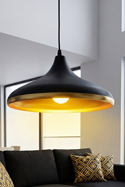 Marrien Nova Siyah Metal Golden Sarkıt (35 cm) Yemek Masası Üstü Avize Salon ...