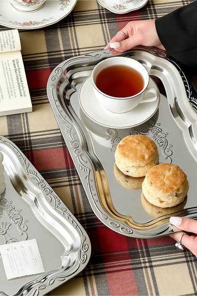 Generic Stainless Steel Tray 2PCS – Court Style Relief Decoration Coffee Tray...