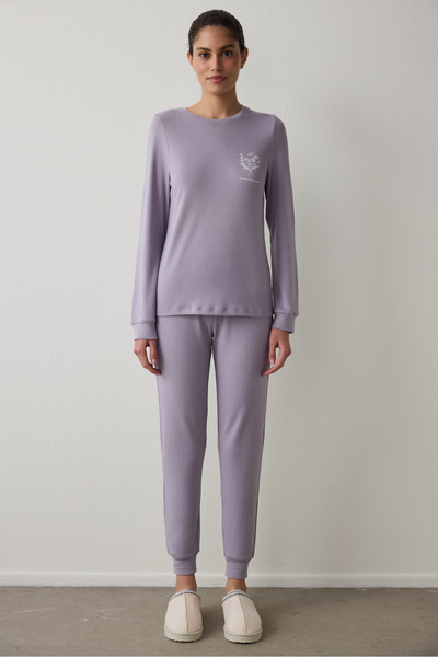 Penti Lila Follow Your Heart Kayık Yaka Termal Etkili Pijama Takımı