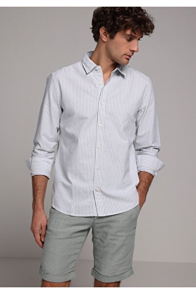 Colin's Regular Fit Shirt Neck Striped Men's Turquoise Long Sleeve Shirt