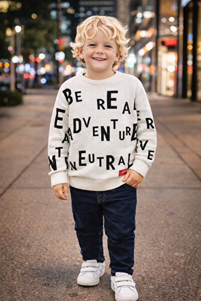 NANİCA Kemik Boys' Waiter Text Detailed Sweater 6-16 Years Old