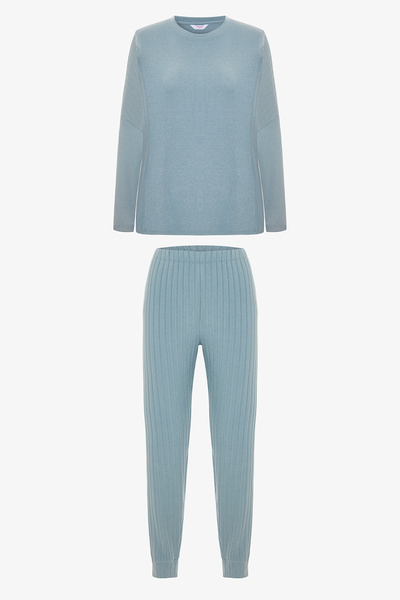 Penti Gri Chill Time Kayık Yaka Termal Etkili Pijama Takımı