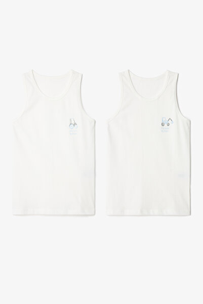 Penti Kırık Beyaz Erkek Çocuk Araba Desenli Kalın Askılı 2'li Pamuklu Atlet