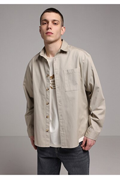 Colin's Relaxed Fit Shirt Neck Plain Men's Beige Long Sleeve Shirt