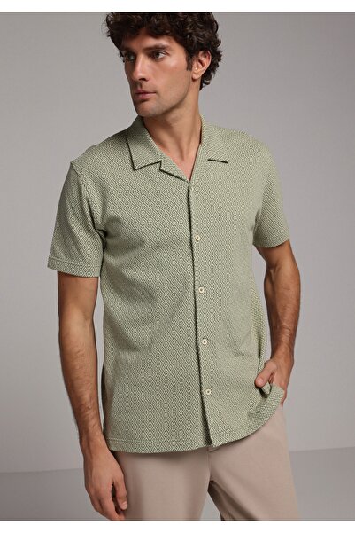 Colin's Regular Fit Shirt Neck Jacquard Men's Green Short Sleeve T-Shirt