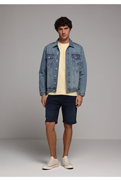 Colin's Straight Fit Low-Rise Plain Men's Blue Black Denim Jean Shorts