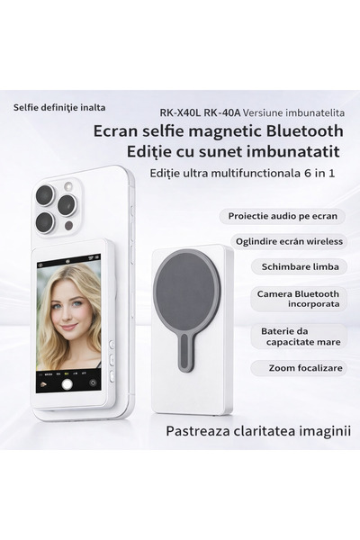 NOAMAG Monitor magnetic pentru selfie și vlog – compatibil iPhone & Android Alb