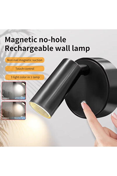 Choice مصباح جداري أسود بإضاءة LED مغناطيسية قابلة لإعادة الشحن عبر منفذ USB،...