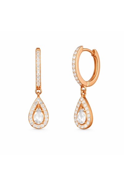 Afrodit Silver Rose Rengi Tek Taşlı Damla Model Sallantılı Kadın Gümüş Küpe