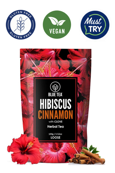 BLUE TEA Hibiscus Cinnamon Herbal Tea, Skin Glow, Caffeine-Free, Vegan, 3.52o...