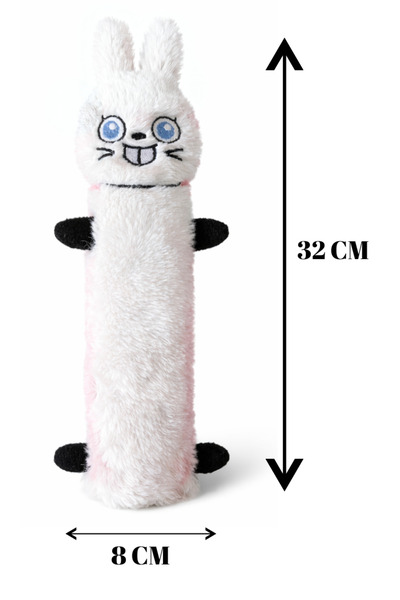 Miyav Peluş Tavşan Kedi Tekmeleme Oyuncağı – Ponponlu Hışırtılı Sarılma Oyuncağı 32x8 cm