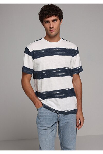 Colin's Tricou cu mânecă scurtă pentru bărbați, cu dungi, cu gât rotund, alba...