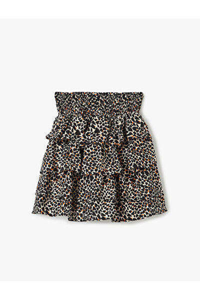 Koton Fusta scurtă mini cu volan, din viscoză, cu model leopard