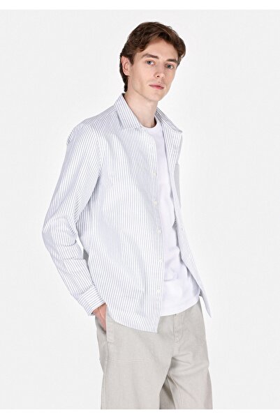 Colin's قميص سليم صالح الرقبة مخطط الرجال الفيروز قميص طويل الأكمام