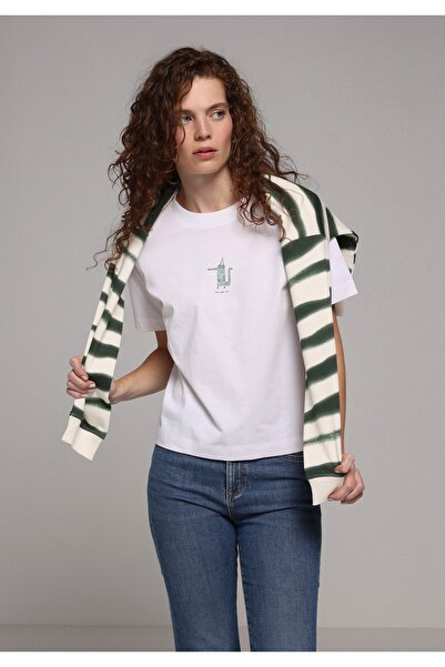 Colin's Boxy Fit Round Neck Printed Women's White Short Sleeve T-Shirt