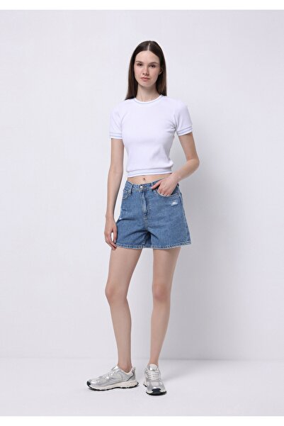 Colin's Mom Fit Yüksel Bel Düz Kadın İndigo Jean Şort