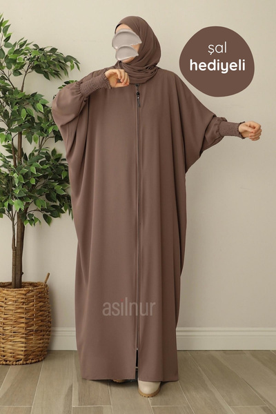 ASİLNUR Ebru Bat Sleeve Robe Shawl Gift Set Mink