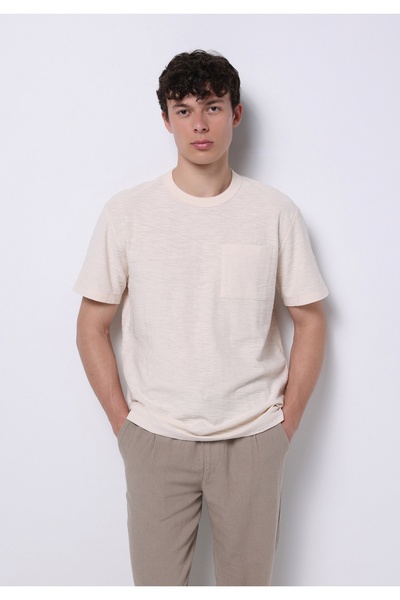 Colin's Tricou cu mânecă scurtă pentru bărbați, cu gât rotund, cu buzunar ecru