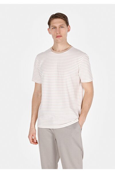 Colin's Regular Fit Knitted Round Neck Striped Men's Beige Short Sleeve T-Shirt