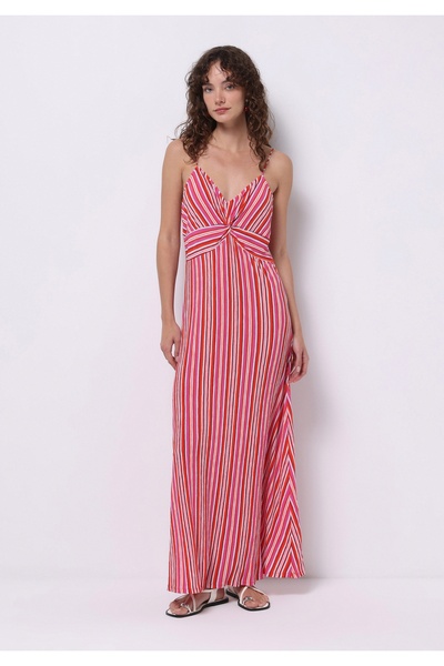 Colin's Regular Fit Çizgili Kadın Çok Renkli Askılı Elbise