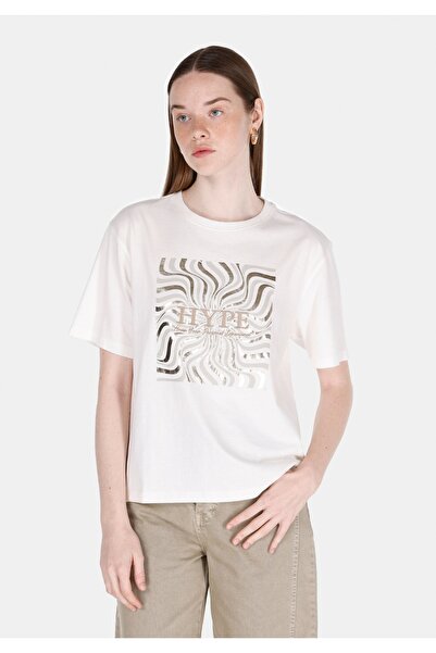 Colin's Tricou alb cu mânecă scurtă pentru femei, cu decolteu rotund, cu croi...