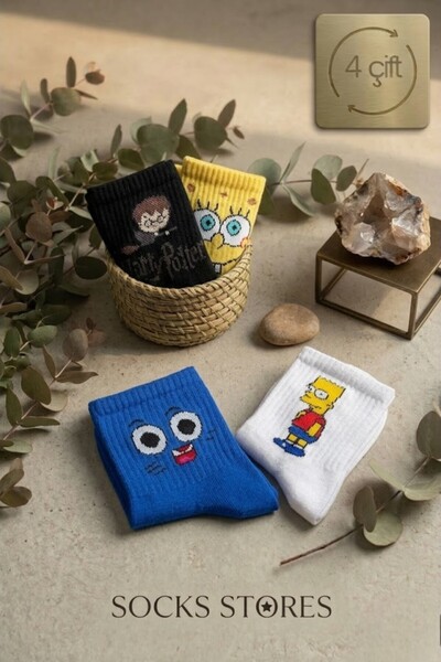 Esinti جوارب رجالية نسائية مقبس جوارب طويلة ملونة منقوشة 4 قطع