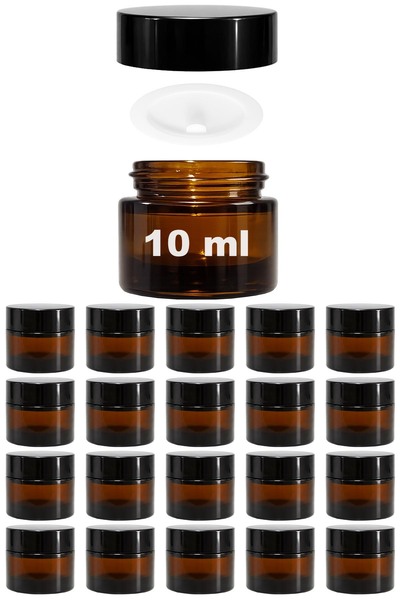 Afracam 10 ml Cam Kavanoz Amber 10 cc Mini Krem Kavanozu Siyah Kapaklı Kahver...