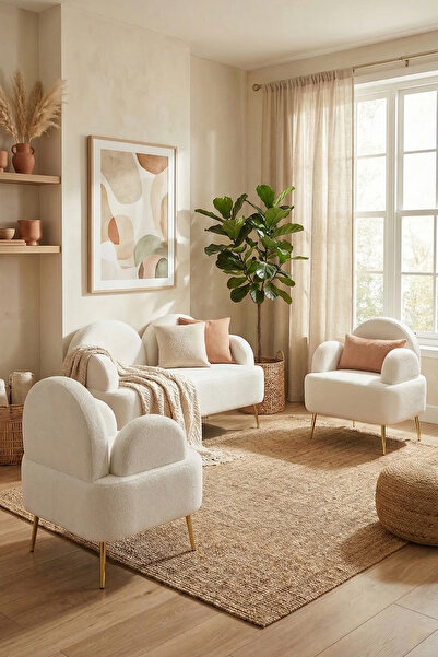 Zem Petra Çay Seti, Kırık Beyaz (2 ADET TEKLİ BERJER 1 ADET IKİLİ BERJER)