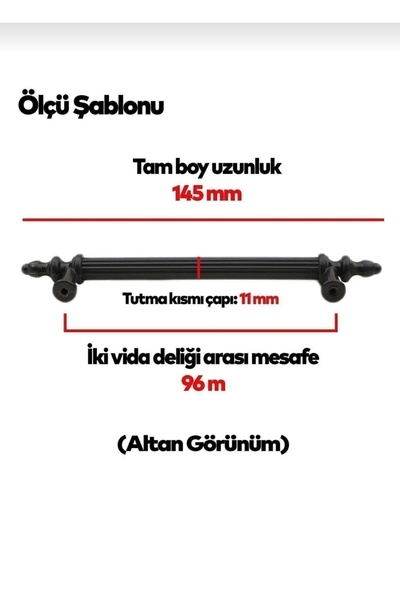 Genel Markalar Mat Siyah Kulp Modelleri Dolap Çekmece Mobilya Kulbu 96 Mm [ 1 Adet ] Sert Polimer vida hariç