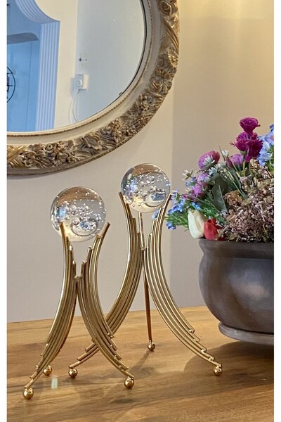 365GUNSERİSONU Gold Kaplama Metal 2'li Set Salon Angel Model Kristal Cam Topl...