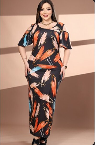 BONİTA FASHİON Shoulder-Cut Out Colorful Comfortable Cut Maxi Length Daily Dr...