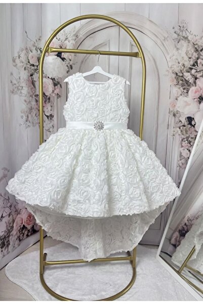 HOBİ Rose Detailed Tailored Girls' Dress - Wedding, Birthday, Party Dress