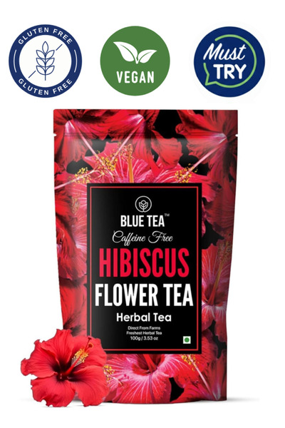 BLUE TEA Hibiscus Flower Herbal Tea, Skin Glow, Caffeine-Free, 100g (100+ Cups)