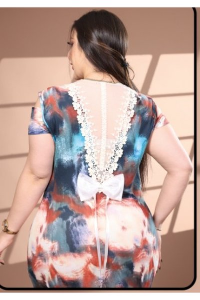 BONİTA FASHİON Ebruli̇ D Patterned Large Size Backless Lace E Skirt with Accessories, Slit Maxi Dress