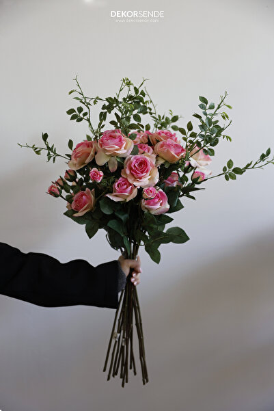Dekorsende Yapay 3'lü Açmış Gül Dalı Pembe 65 cm