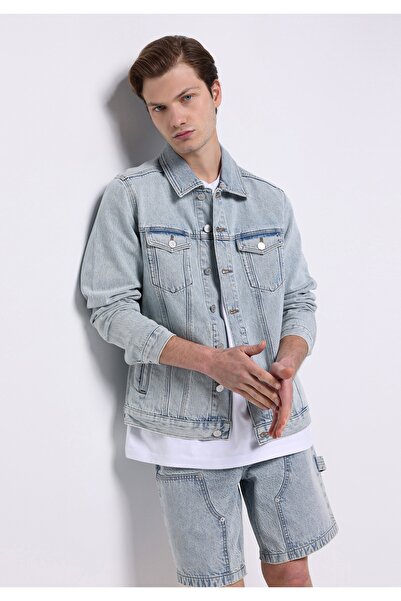 Colin's سترة رجالية من قماش الدنيم باللون النيلي من القطن غير المبطن بأزرار ب...