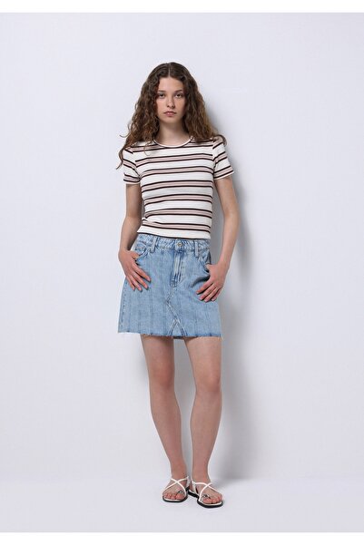 Colin's Regular Fit Çizgili Fermuarlı Kadın Mavi Etek