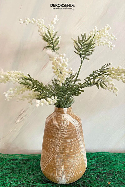 Dekorsende Yapay Mimoza Dalı Beyaz 86 Cm