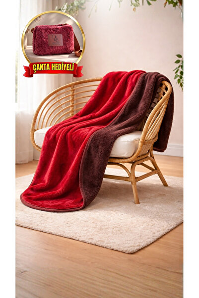 Luna Bueno Throw Çanta Hediyeli Bordo Kırmızı TV Battaniyesi