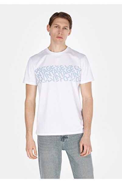 Colin's تي شيرت أبيض بأكمام قصيرة وياقة مستديرة وقصة عادية للرجال