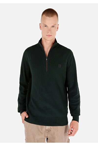 Colin's Regular Fit Stand Collar Jacquard Men's Green Sweater