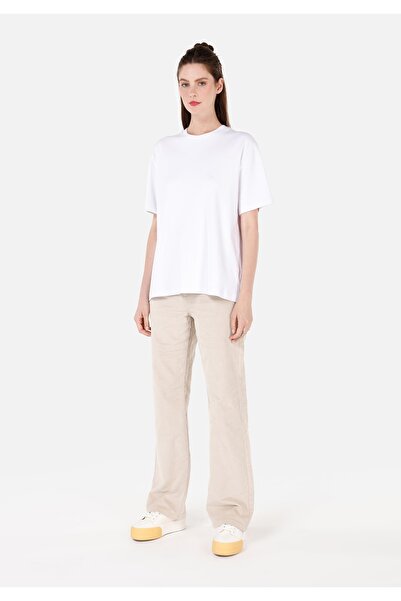 Colin's Pantaloni ecru pentru femei, cu talie înaltă, cu picioare largi