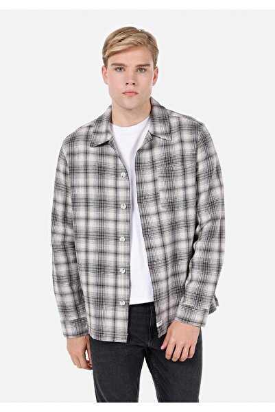 Colin's قميص مريح ذو ياقة مريحة، طقم من قماش منقش قطع للرجال باللون الرمادي