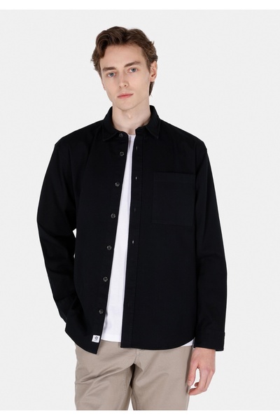 Colin's قميص مريح ذو ياقة عادية للرجال باللون الأسود بجيوب بأكمام طويلة